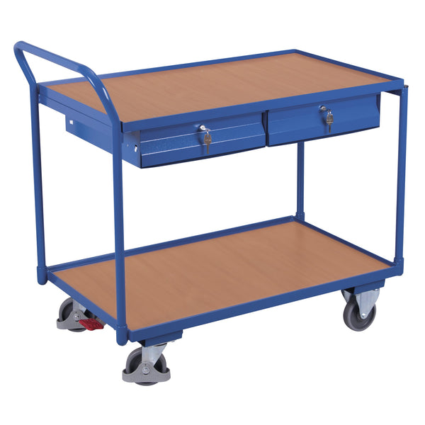 VARIOfit Tischwagen mit 2 Ladeflächen und 2 Schubladen sw-600.503